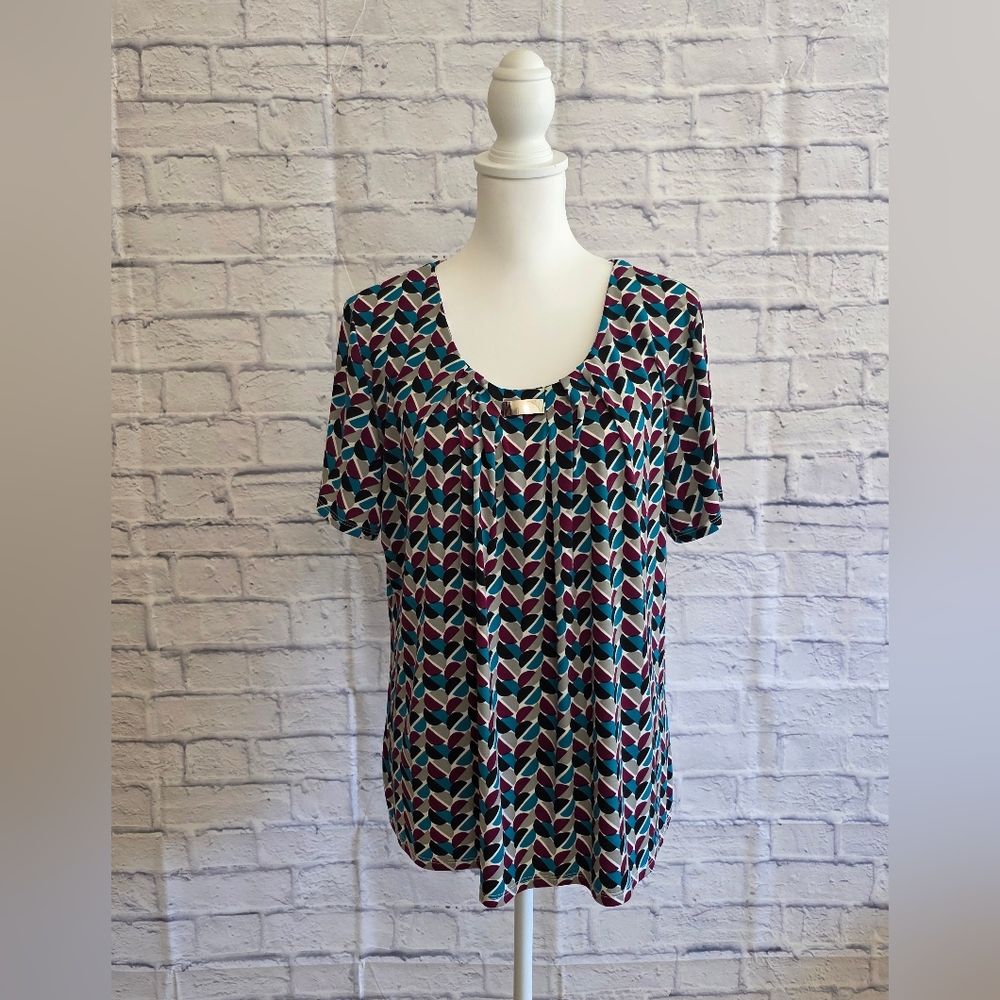 Notations Graphic Blue and Black Blouse Relaxed Fit